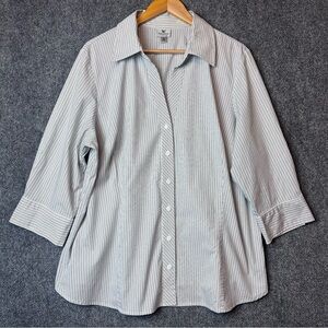 Worthington Woman stretch button front top 3X pinstripe collared 3/4 sleeve